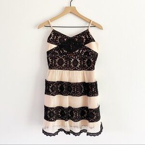 Foxiedox NWT Black Nude Lace Ophelia Mini Fit N Flare Sleeveless Cocktail Dress